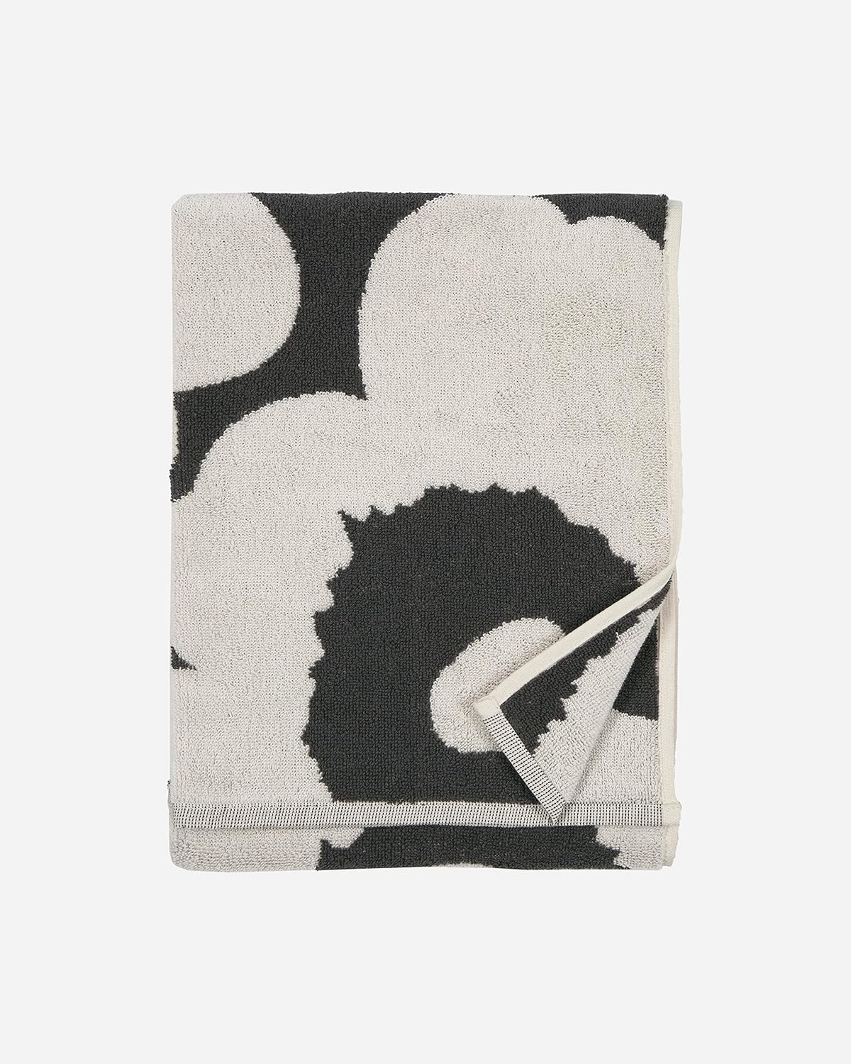 MARIMEKKO Unikko Terry Cotton Hand Towel Organic (Charcoal) – Floral Patterned Hand Towels – 28 in x 20 in