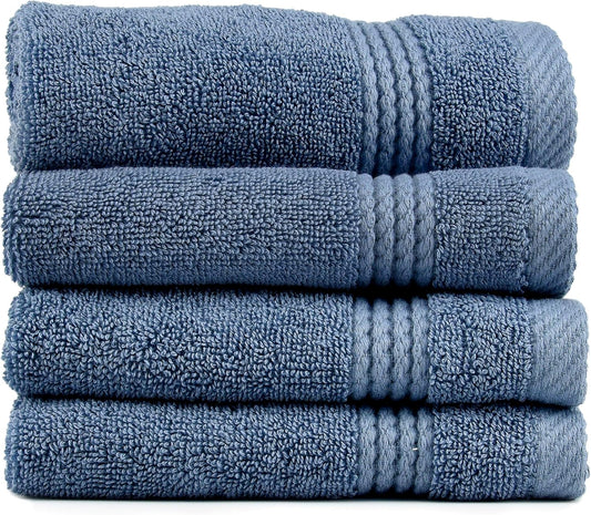 EastNBlue Lara 100% Turkish Cotton Washcloths 4 Pack, Extra Soft & Absorbent Wash Cloths for Face & Body (12" x 12"), Terry Cloth, Small Hand Towels for Bathroom, Navy Blue