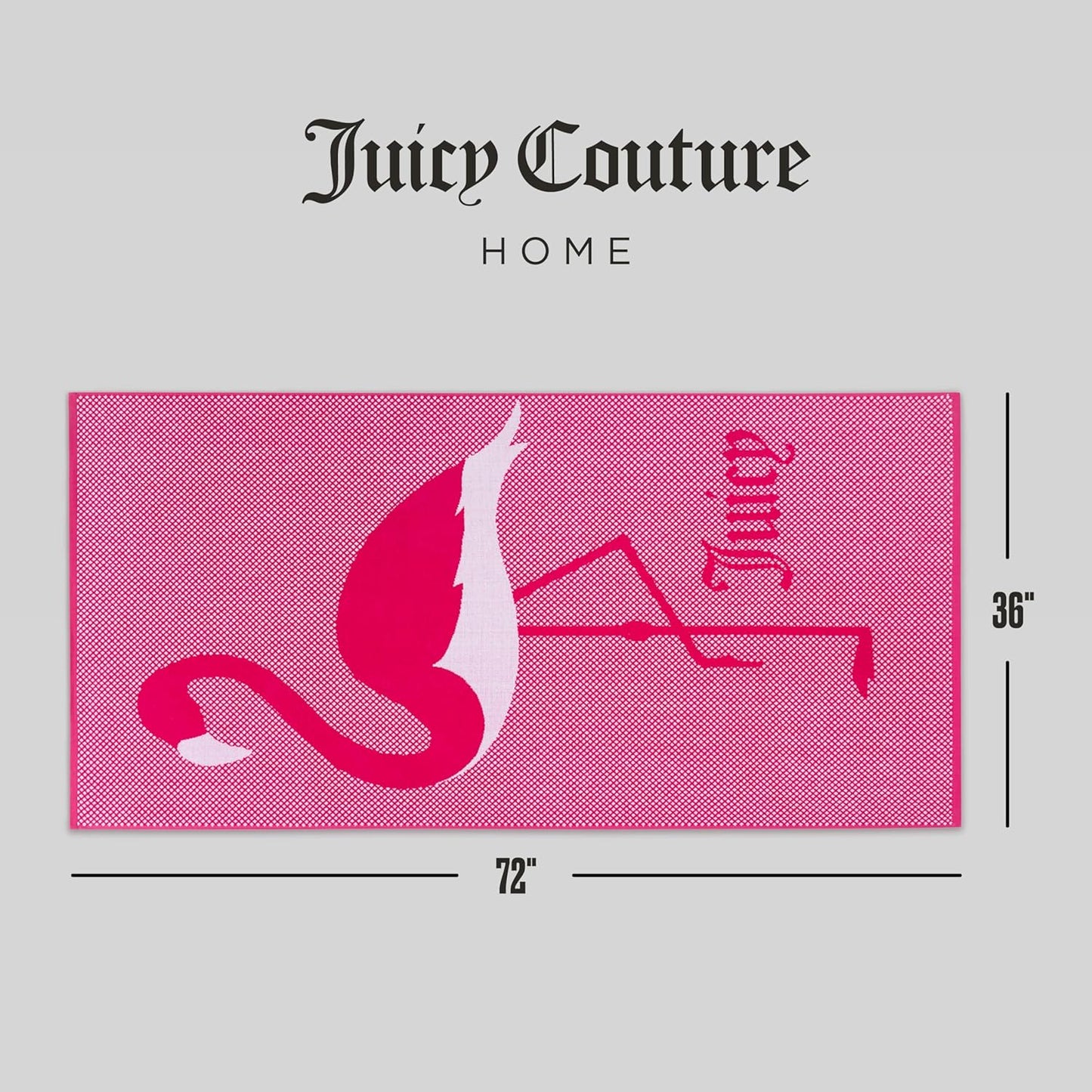 Juicy Couture Pink Flamingo 36" x 72" 100% Cotton Oversized Beach Towel - Soft, Absorbent, and Quick-Drying, Perfect for Beach, Pool, or Travel