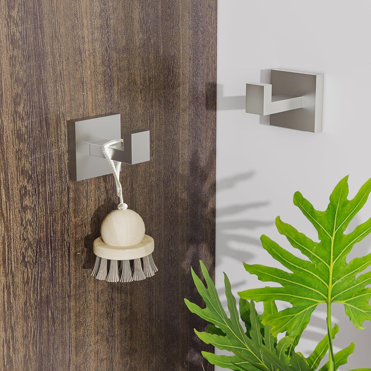 Ruacq Towel Hooks for Bathrooms, 2pcs Square Base Robe Coat Clothes Hook Wall Mount, SUS 304 Stainless Steel Wall Hooks for Hanging, Heavy Duty(Brushed Nickel)