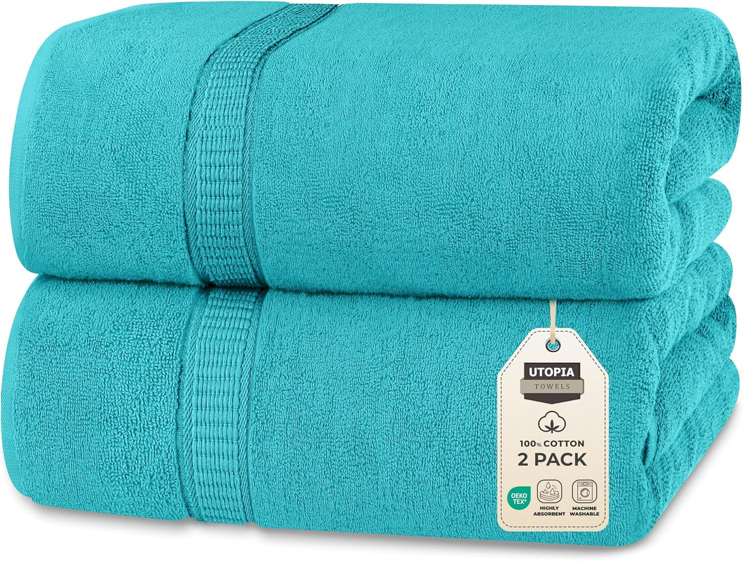 Utopia Towels Luxurious Jumbo Bath Sheet 2 Piece, 600 GSM, 35 by 70 Inches, 100% Ring Spun Cotton, Highly Absorbent and Quick Dry Extra Large Bath Towel, Super Soft Towel, Turquoise
