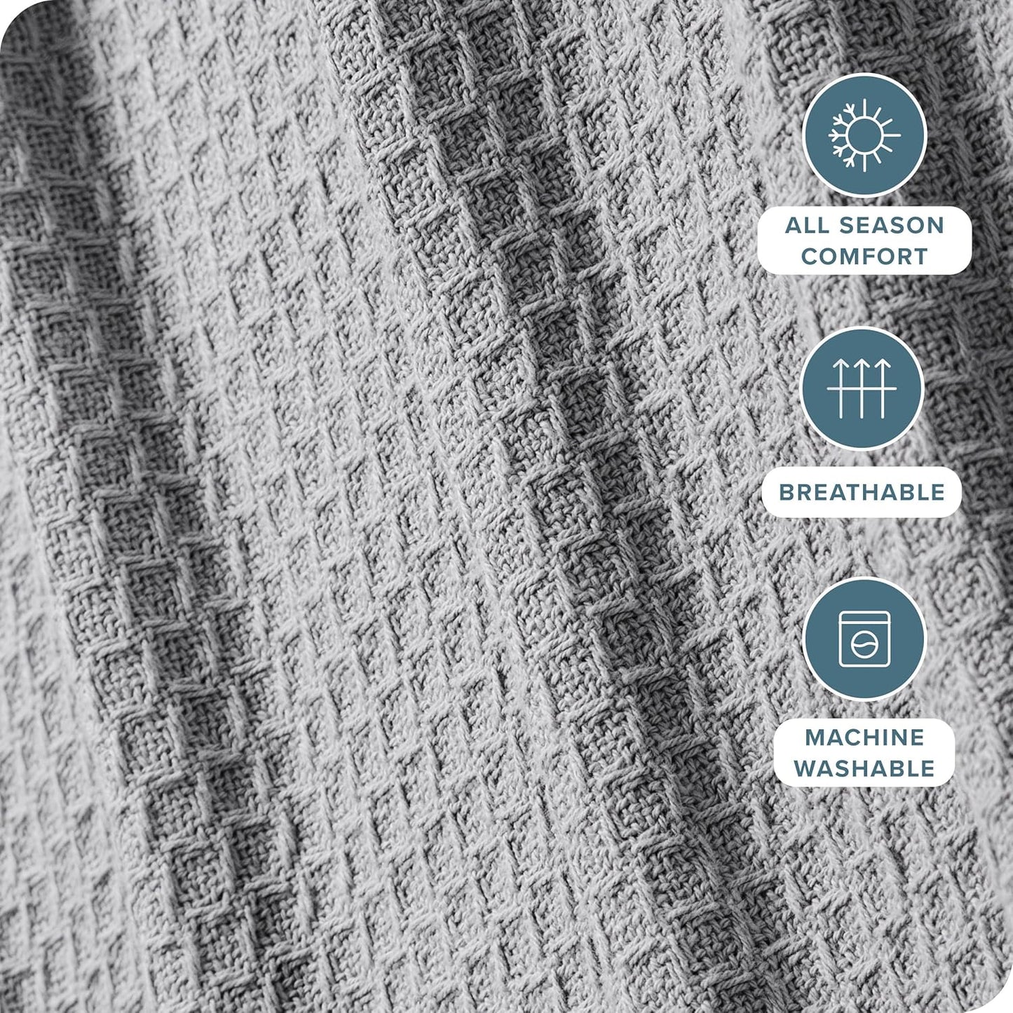 Bare Home Light Grey Waffle Blanket, 108Wx90L, 100% Cotton, Soft & Breathable Throw for All Seasons, Lightweight Blanket, Perfect for Layering Bed, Sofa & Couch (King/Cal King, Light Grey)