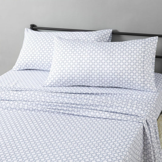 Amazon Basics Lightweight Microfiber 4-Piece Bed Sheet Set, Aqua, Printed, King