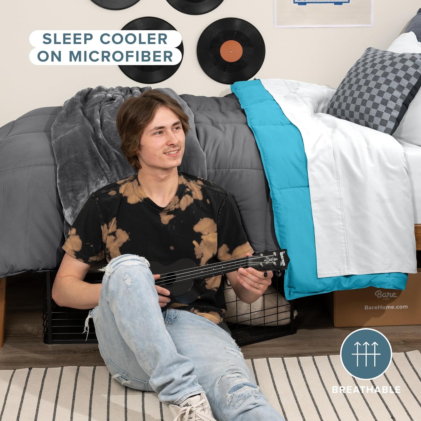 Bare Home Twin/Twin Extra Long Comforter - Reversible Colors - Goose Down Alternative - Ultra-Soft - Premium 1800 Series - All Season Warmth - Bedding Comforter (Twin/Twin XL, Grey/Aqua)