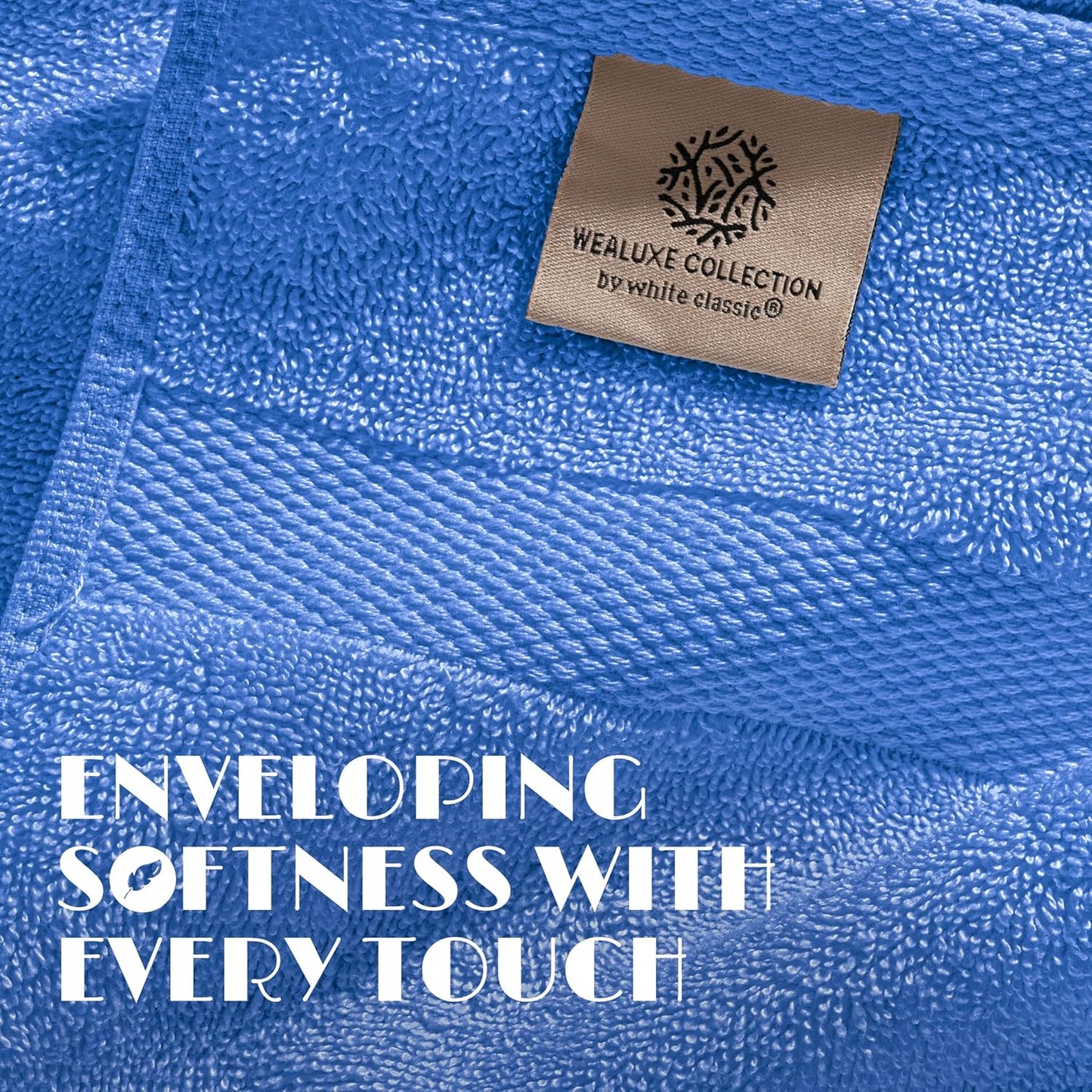 White Classic Light Blue Washcloths Set for Body and Face Towel, Cotton Wash Cloths Bulk 12 Pack, Spa Fingertip Wash Clothes 12x12 Inch, Soft Absorbent Gym Towels