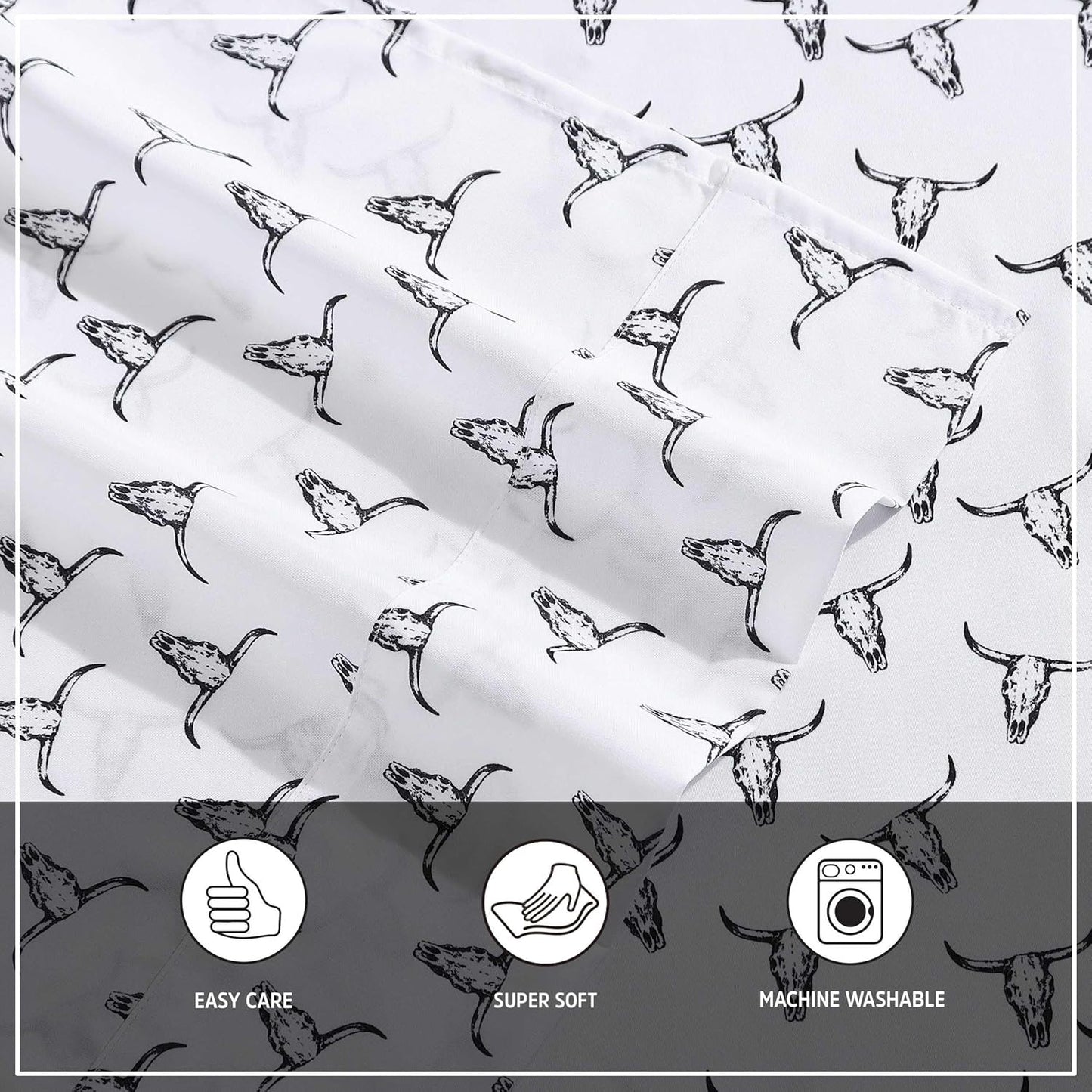 Wrangler - Twin XL Bed Sheets, Breathable & Wrinkle Resistant Bedding with Matching Pillowcase, Lightweight for Year-Round Use, Dorm Essentials (Steer Skulls Black)