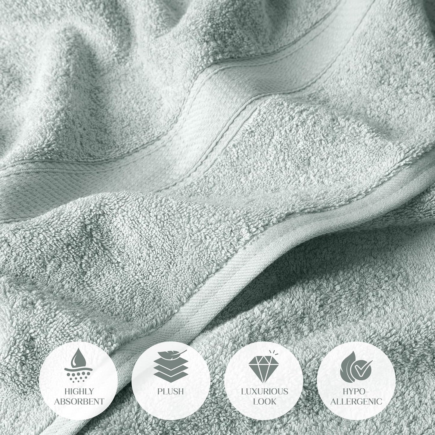 Superior Egyptian Cotton Pile 6 Piece Towel Set, Includes 2 Bath, 2 Hand, 2 Face Towels/Washcloths, Ultra Soft Luxury Towels, Thick Plush Essentials, Guest Bath, Spa, Hotel Bathroom, Sea Foam