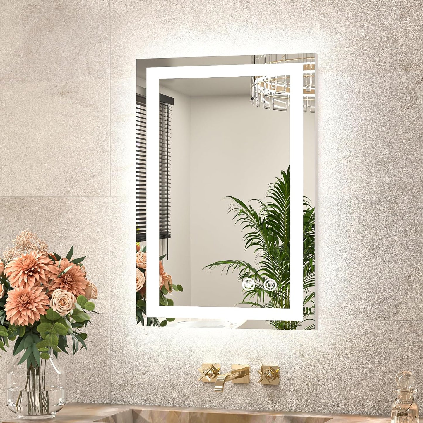 TETOTE LED Bathroom Mirror 16 x 24 Inch Brighter Light up Mirror for Bathroom Vanity, Front and Backlit Lighted Anti-Fog Wall Mirror with Lights, 3-Color Dimmable, Waterproof, Tempered Glass