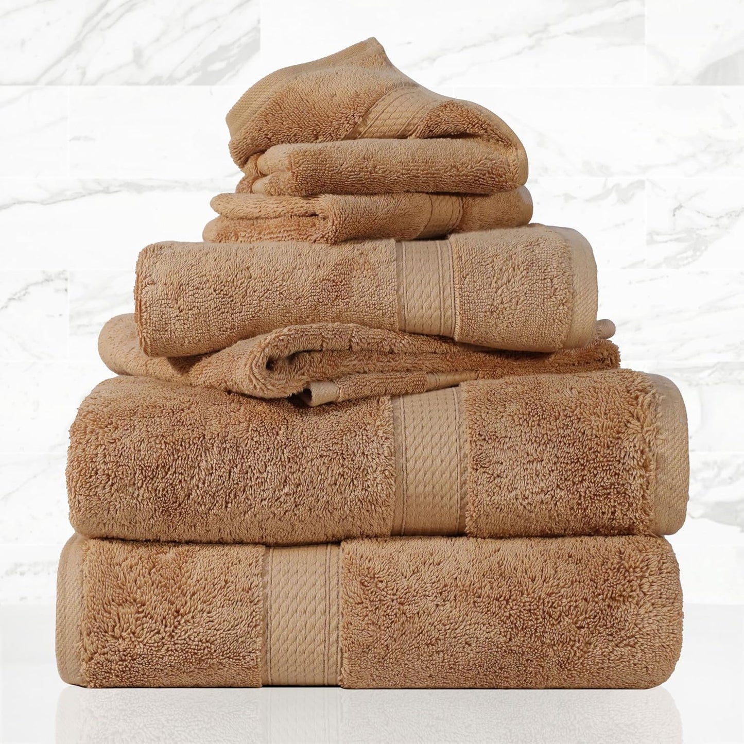 Superior Egyptian Cotton Pile 6 Piece Towel Set, Includes 2 Bath, 2 Hand, 2 Face Towels/Washcloths, Ultra Soft Luxury Towels, Thick Plush Essentials, Guest Bath, Spa, Hotel Bathroom, Rust