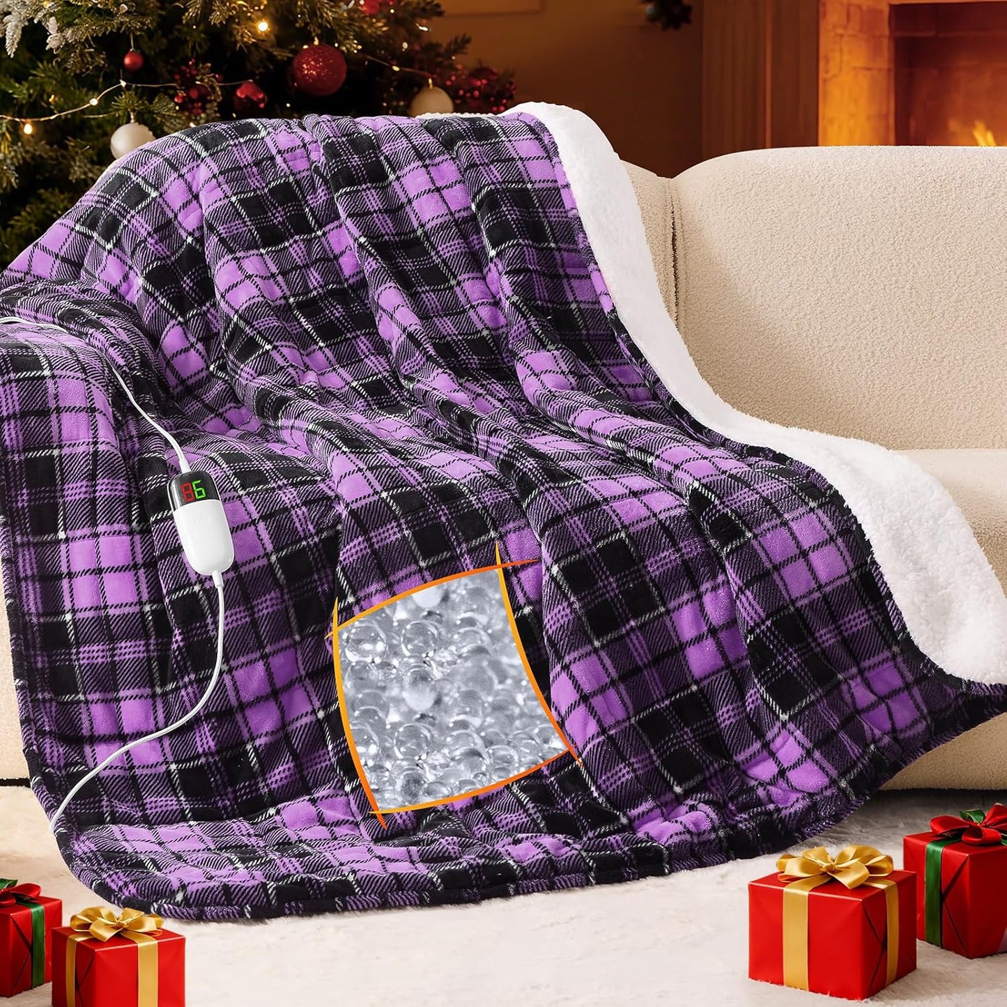 Purple Heated Weighted Blanket for Adults 20Lbs Queen Size 60"x80", 2-in-1 Electric Heating Pad Lap Heavy Blanket for 190-210lbs for Bed, 10 Level 8H Auto Off, Cozy Birthday Gifts for Women Mom Senior