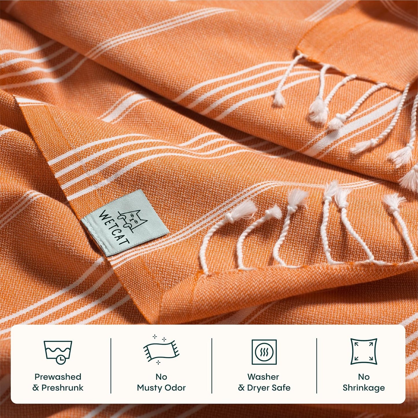 WETCAT Turkish Beach Towel Oversized (38"x71") 100% Turkish Cotton, Made in Turkey - Sand Free, Extra Large, Ultra Soft, Quick Drying, Compact & Lightweight for Travel - Burnt Orange