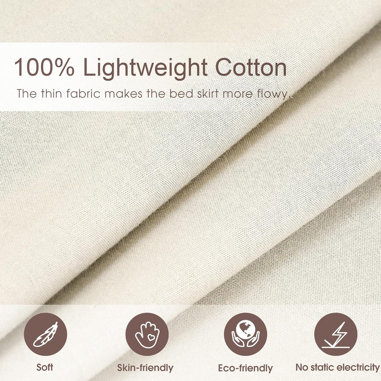 Queen Size 14 inch Drop Ivory Dust Ruffle, 100% Lightweight Cotton Ruffled Bed Skirt, French Coutry Style, Lace Ruffled Bed Skirt with Split Corners