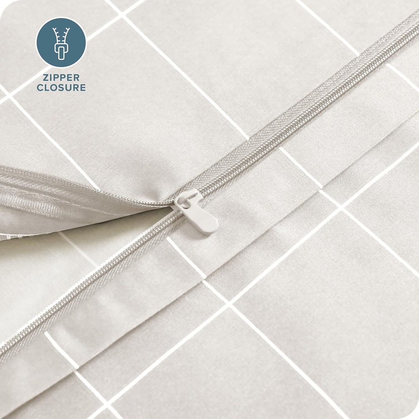 Bare Home Bedding Duvet Cover Extra Long - Premium 1800 Super Soft Collection - Lightweight, Duvet Cover - Soft Textured (Twin/Twin XL, Grid - Stone/White)
