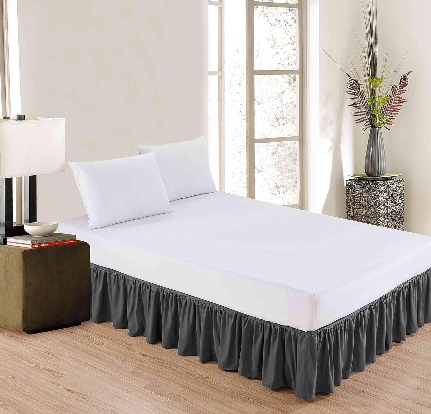Sheets & Beyond Wrap Around Solid Microfiber Luxury Hotel Quality Fabric Bedroom Gathered Ruffled Bedding Bed Skirt 14 Inch Drop (Twin, Charcoal)