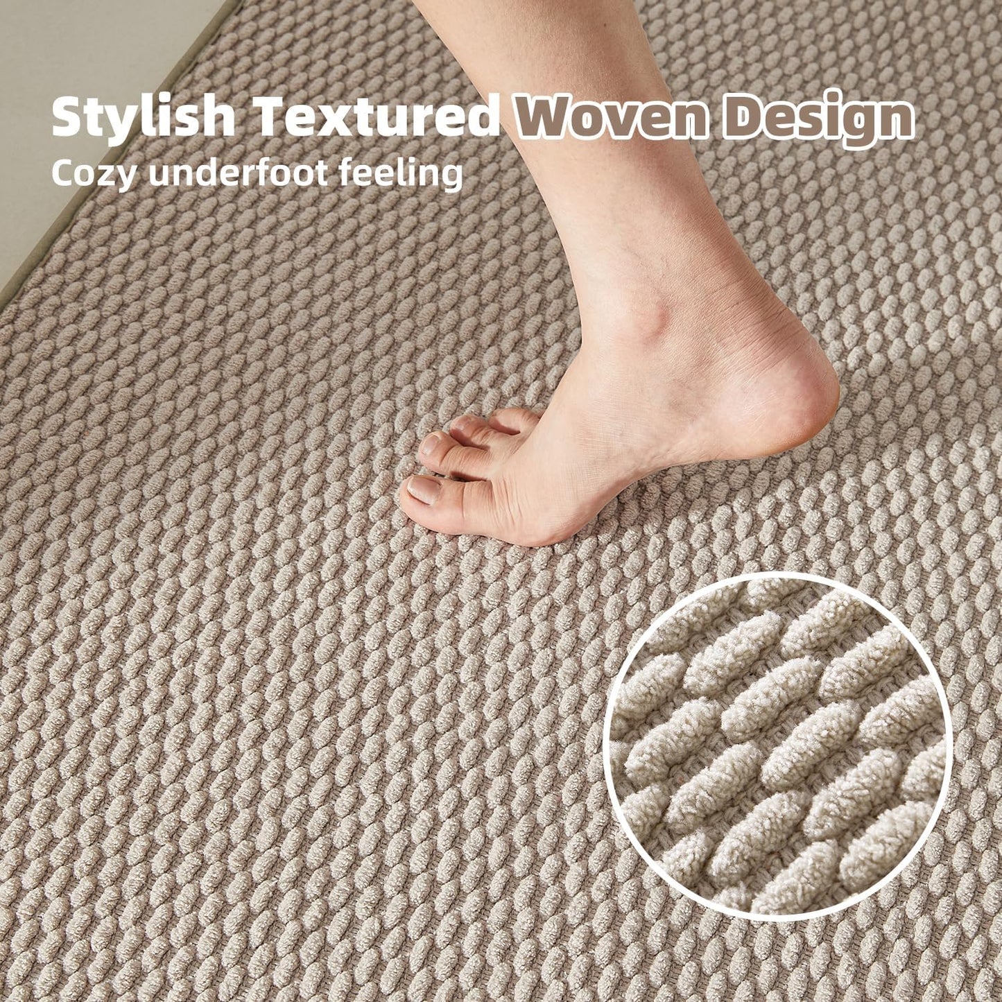 Bathroom Rugs Non Slip Washable, Super Absorbent Thin Bath Mat Small Quick Dry Low Pile Bathroom Rug, Beige 16"x24"