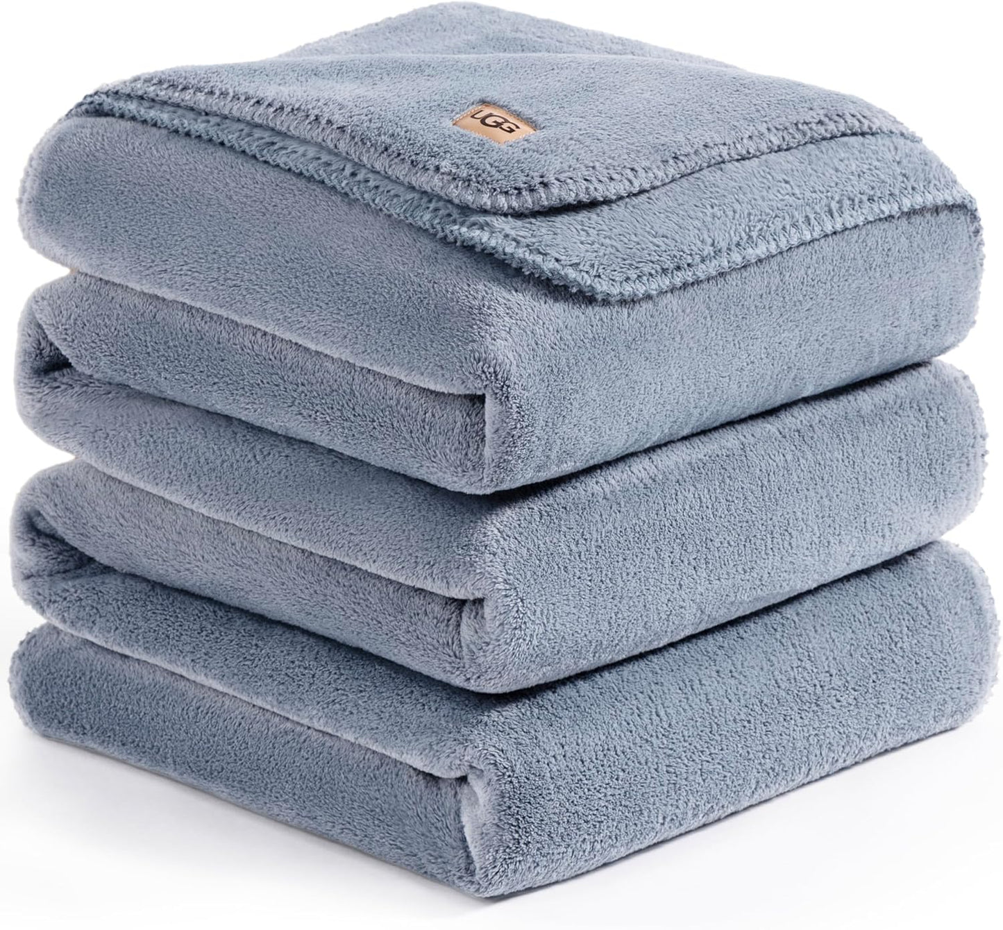 UGG Plush King Size Blanket for Bed, Fleece Cozy Blanket, Luxury Warm Large Throw for Couch, Washable Hypoallergenic California King Bedding, 110" x 90", Denim Blue (Whitecap)
