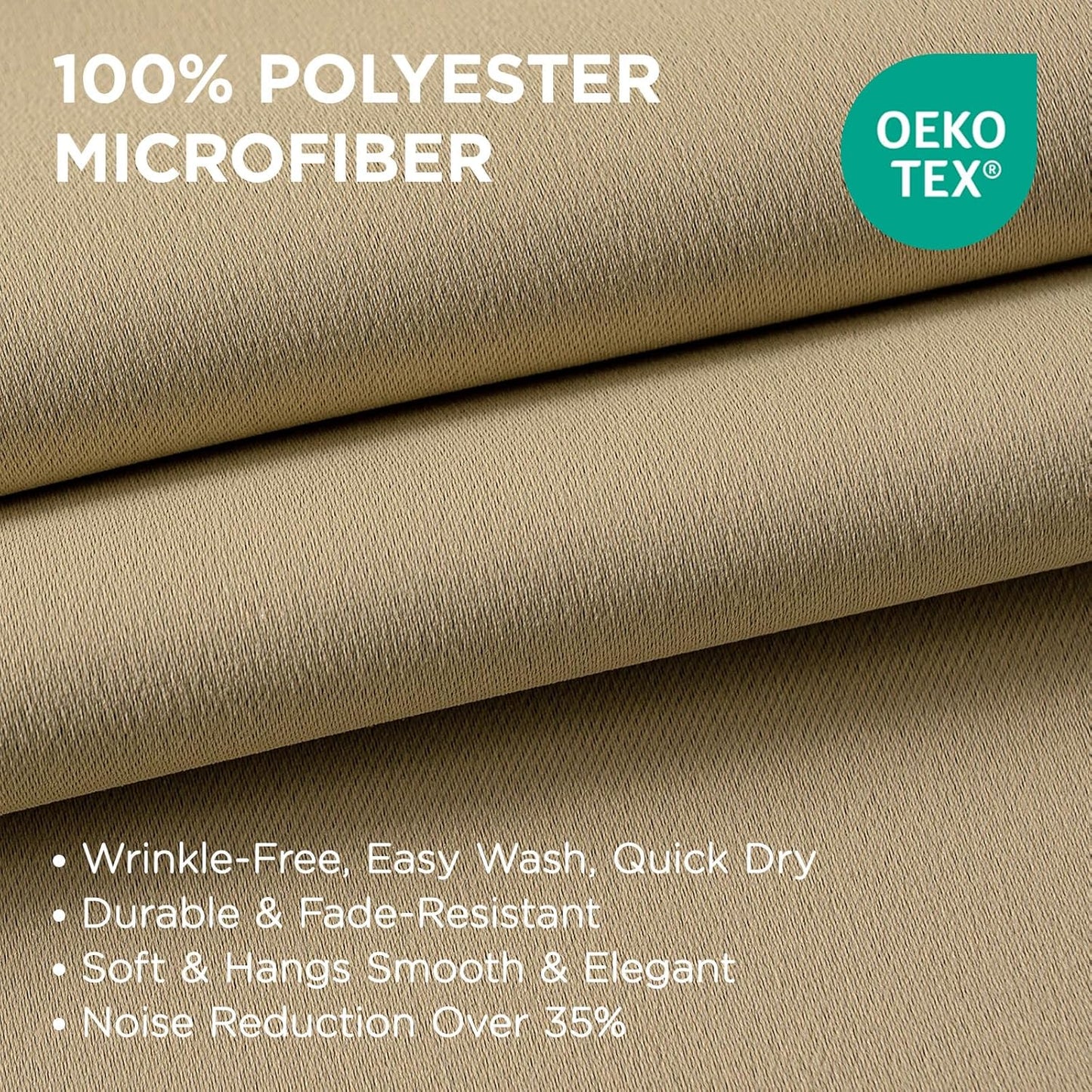 Joydeco Blackout Curtains 108 Inches Long 1 Panel, Thermal Insulated Long Curtains& Drapes 1 Piece, Room Darkening Grommet Drapes for Living Room Bedroom Window (W70 x L108 Inch, Beige)