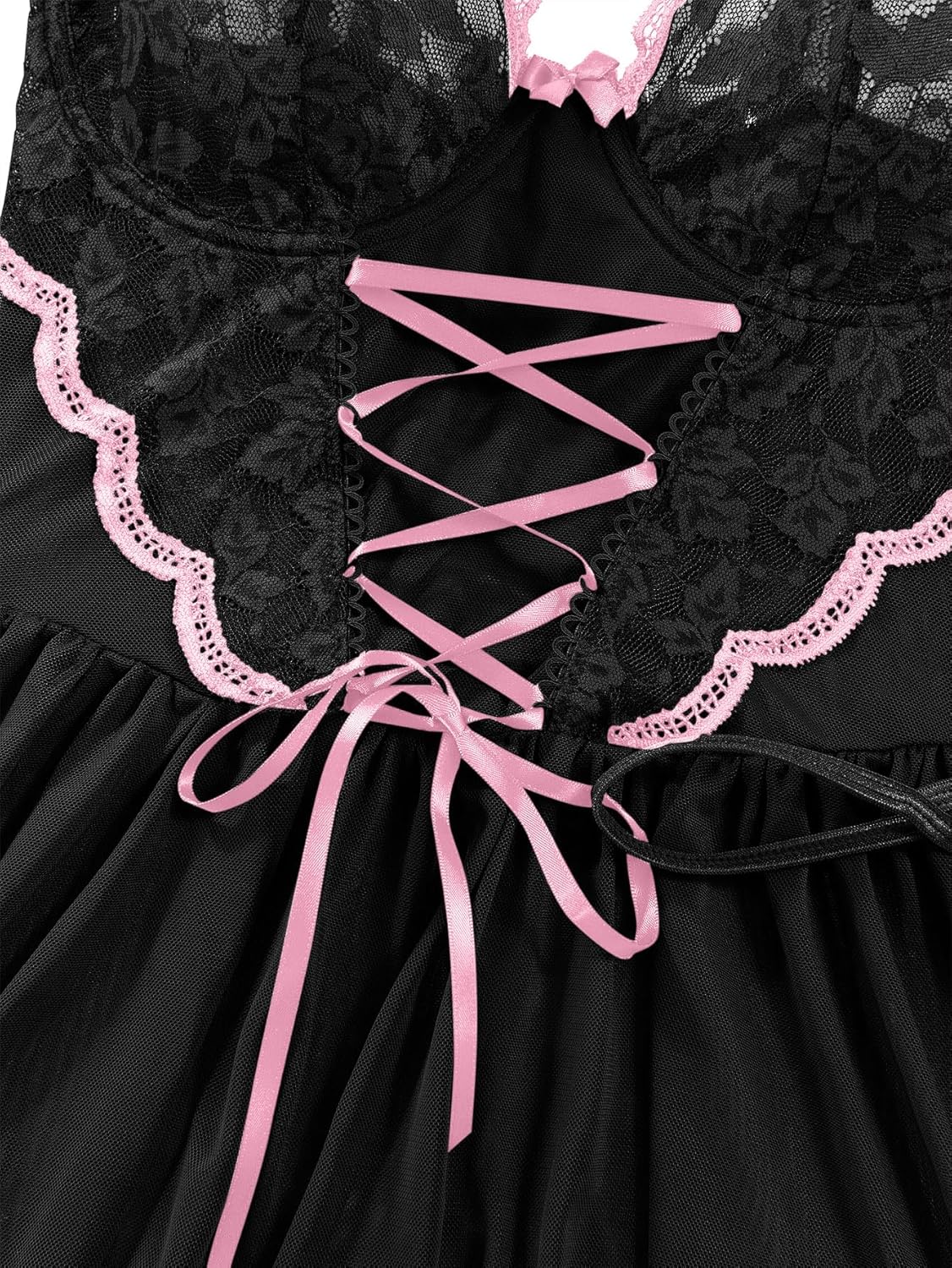Lilosy Sexy Garter Belt Mesh Lace Babydoll Lingerie Dress Set with Thong