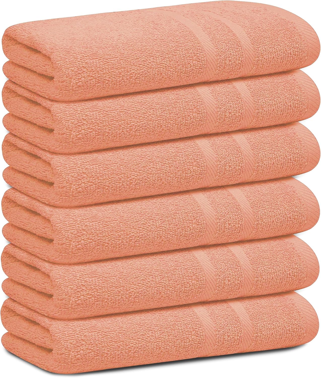 Looperry 6 Pack Small Bath Towel Set - 100% Cotton 23x46 Shower Towels in 450 GSM. Lightweight & Absorbent Quick Dry Gym Towel for Showering, Pet Drying, Spas & Salons. Terry Ringspun Towels (Peach)