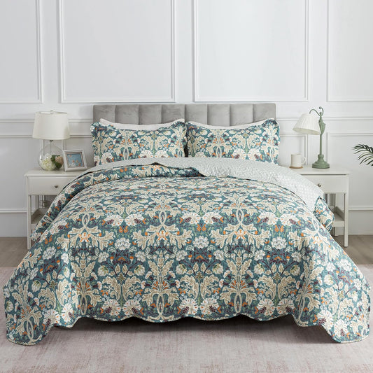 HoneiLife Quilt Sets King Size - Microfiber Bedspreads for King Bed, 3-Piece Lightweight Coverlets, Retro Bed Cover King Quilt Bedding Set All Season Quilts-Grayish Green