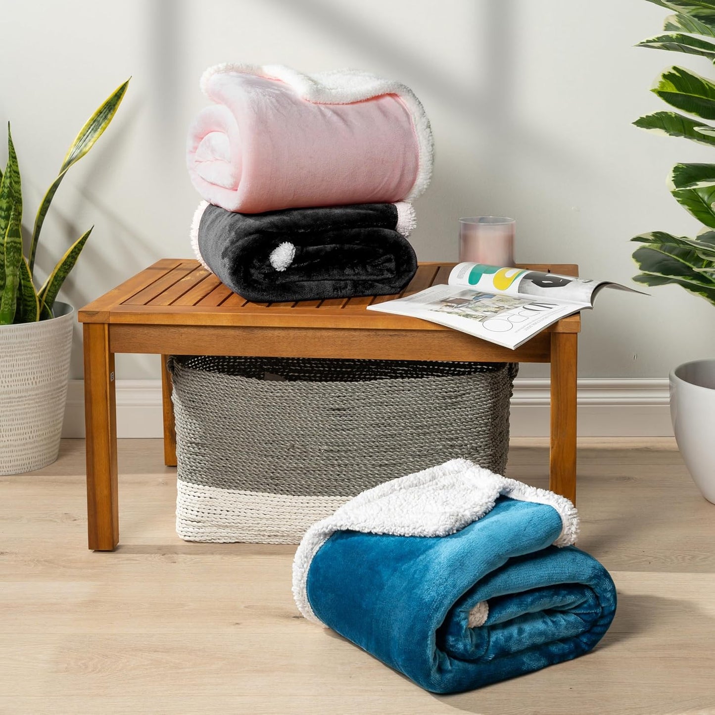 PAVILIA Sherpa Fleece Throw Blanket for Couch, Twin Size, Teal Blue, Plush Soft Fuzzy Sofa Blanket, Cozy Reversible Winter Throw for Women Men, 60x80 Inches