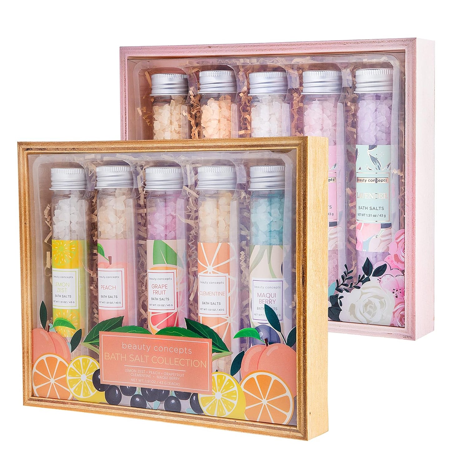 B.C. Beauty Concepts Aromatherapy Bath Salts- Epsom Salts for Soaking, Relaxing Bath Spa Set, Scented in Vanilla Almond, Shea Butter, Sweet Mint, Honey Rose, and Lavender, 10 Pack - Floral and Fruits