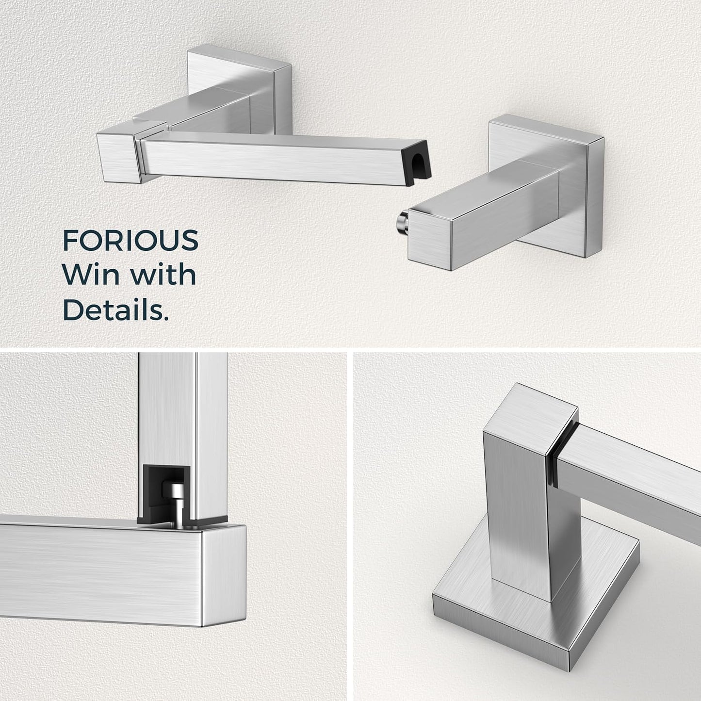 FORIOUS Toilet Paper Holder and Hand Towel Ring Set, SUS 304 Stainless Steel Double Post Pivoting Tissue Roll Holder Wall Mount, Modern Bathroom Hardware Accessories Set, Brushed Nickel