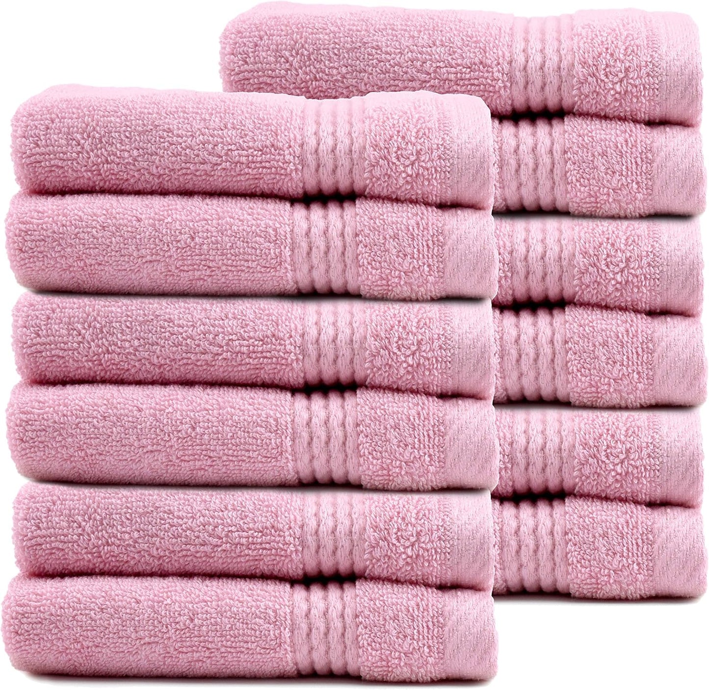 EastNBlue Lara 100% Turkish Cotton Washcloths 12 Pack, Extra Soft & Absorbent Wash Cloths for Face & Body (12" x 12"), Terry Cloth, Small Hand Towels for Bathroom, Rose (Pink)
