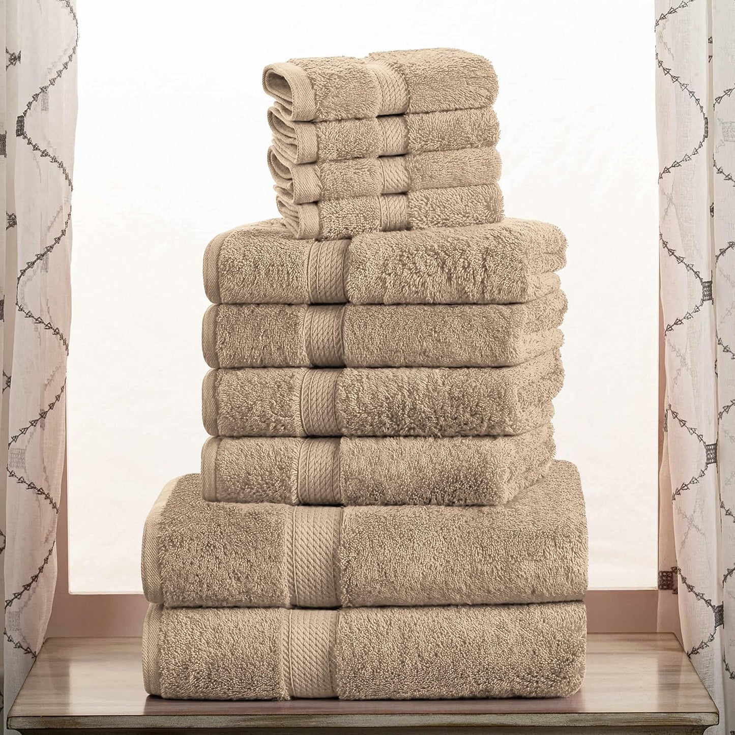 Superior Egyptian Cotton Pile 10 Piece Towel Set, Includes 2 Bath, 4 Hand, 4 Face Towels/Washcloths, Ultra Soft Luxury Towels, Thick Plush Essentials, Guest Bath, Spa, Hotel Bathroom, Latte