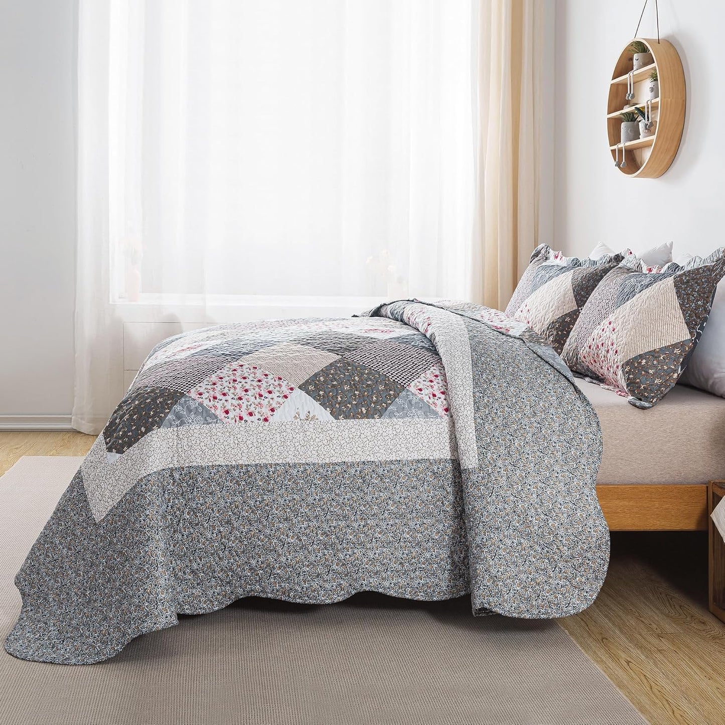 HoneiLife Twin Quilt Bedding Set - Lightweight Bedspreads,2-Piece Microfiber Quilt Sets Reversible Coverlets Retro Bed Cover Quilt Twin Size All Season Quilts-Grey