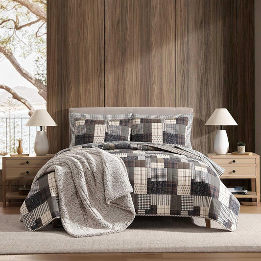 Eddie Bauer - Queen Quilt Set, Naturally Soft Cotton Bedding w/a Lightweight Feel for All-Year Comfort, Reversible w/Matching Pillowcases, 3 Piece Bed Set (Antique Brown)