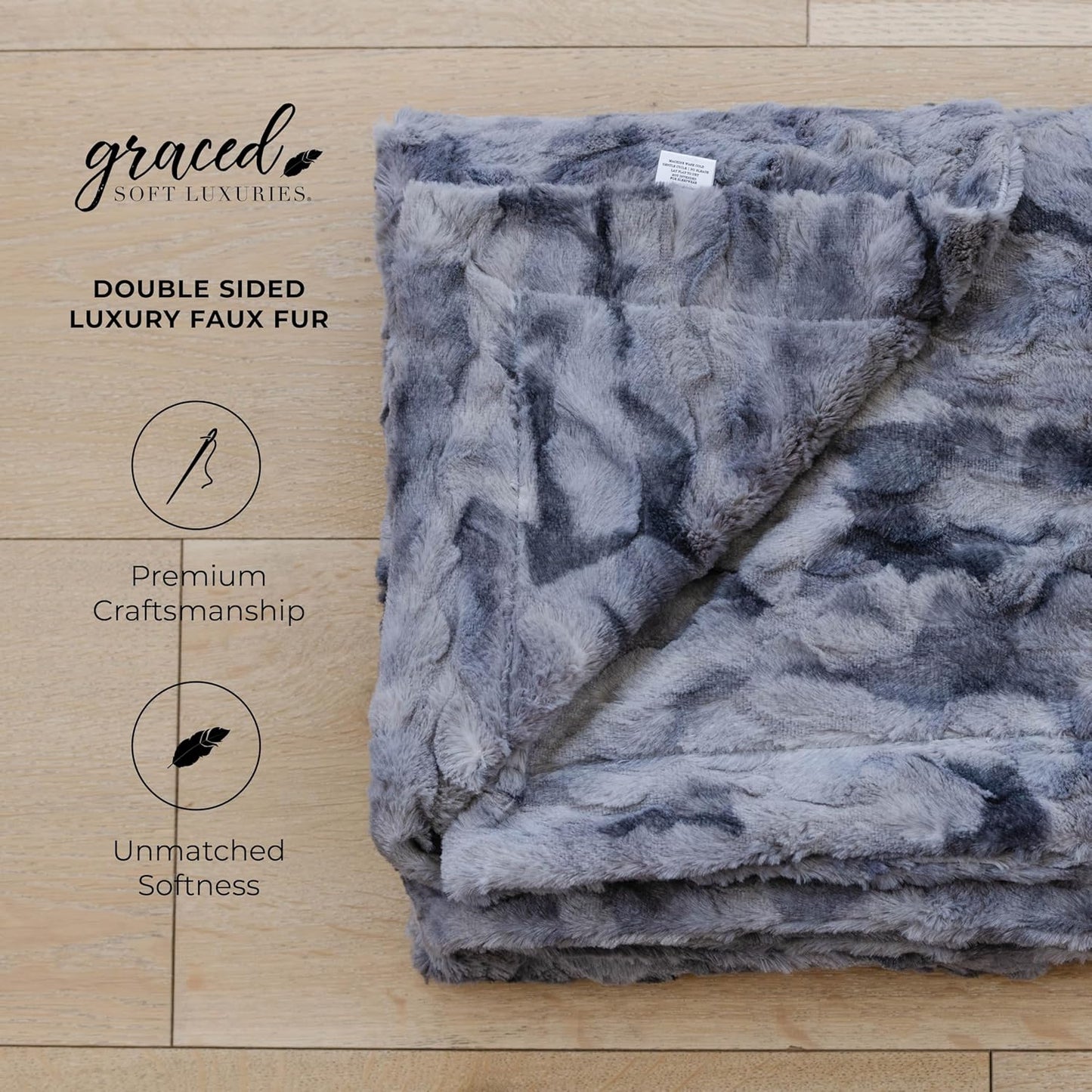 GRACED SOFT LUXURIES Large Throw Blanket Super Soft Comfy Warm Elegant Cozy Faux Fur for Home, Sofas, Couches, Beds, Chairs (Large 50" x 60", Marbled Gray)