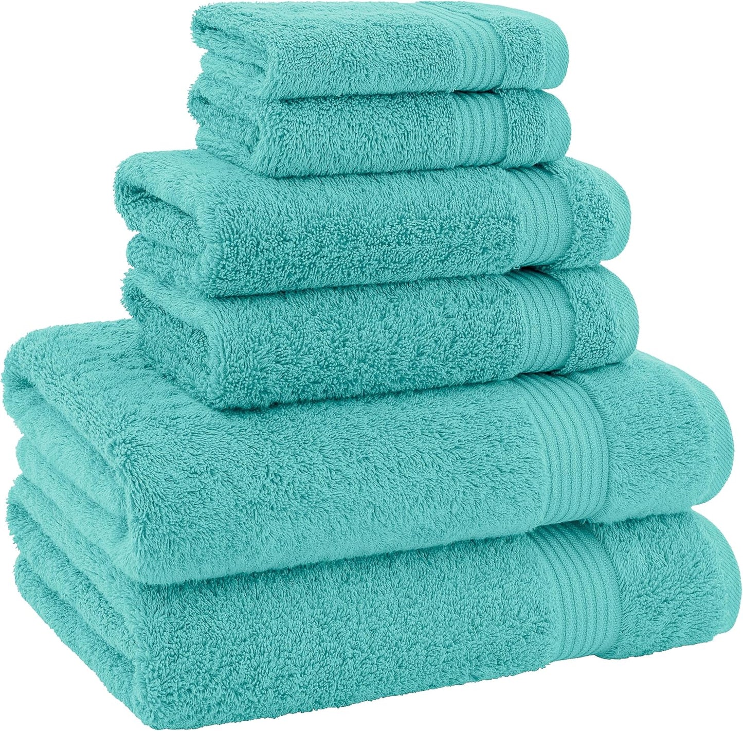 American Veteran Towel 100% Cotton Turkish 6 Piece Towel Set, Luxury Bath Towels Set of 6 for Bathroom Essentials, 2 Bath Towels 2 Hand Towels 2 Washcloths, Turquoise Blue