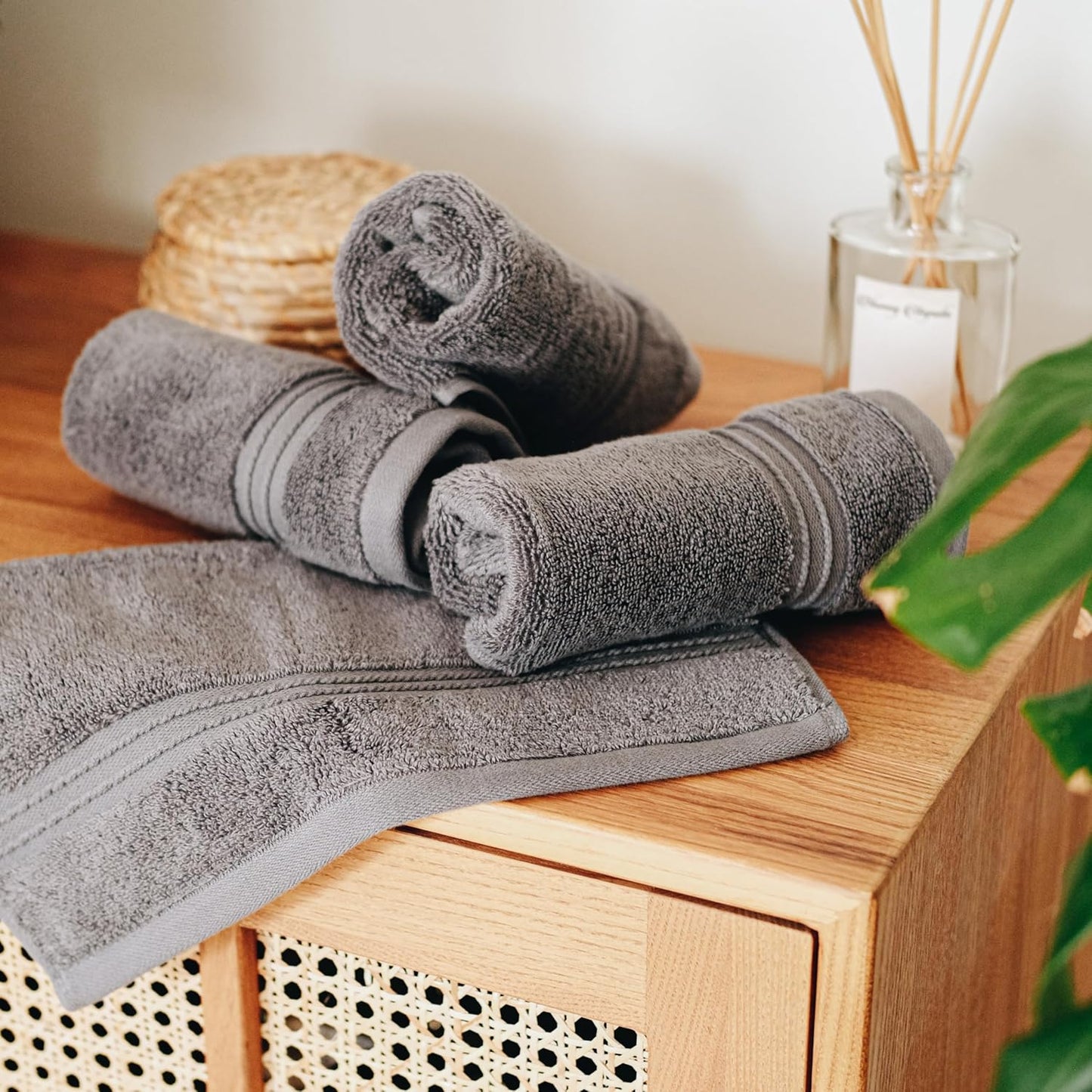 Milara Turkish Super-Plush Wash Cloths Set 4-Piece | Premium 100% Cotton Washcloths Absorbent, Durable with Hanging Loops | Anthracite (Dark Gray) Bath Washcloths, (13 x 13 Inch)