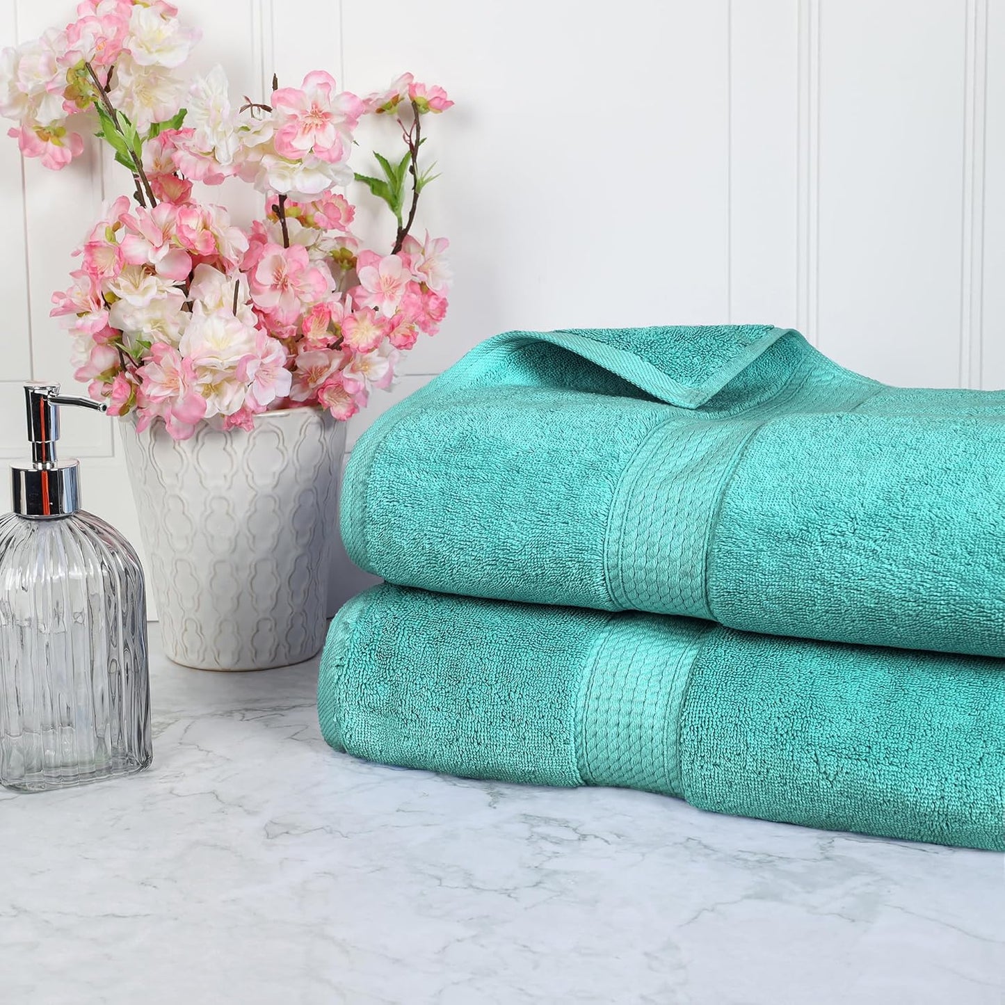 Superior Egyptian Cotton Pile Bath Sheet Set of 2, Ultra Soft Luxury Towels, Thick Plush Essentials, Absorbent Heavyweight, Guest Bath, Hotel, Spa, Home Bathroom, Shower Basics, Turquoise