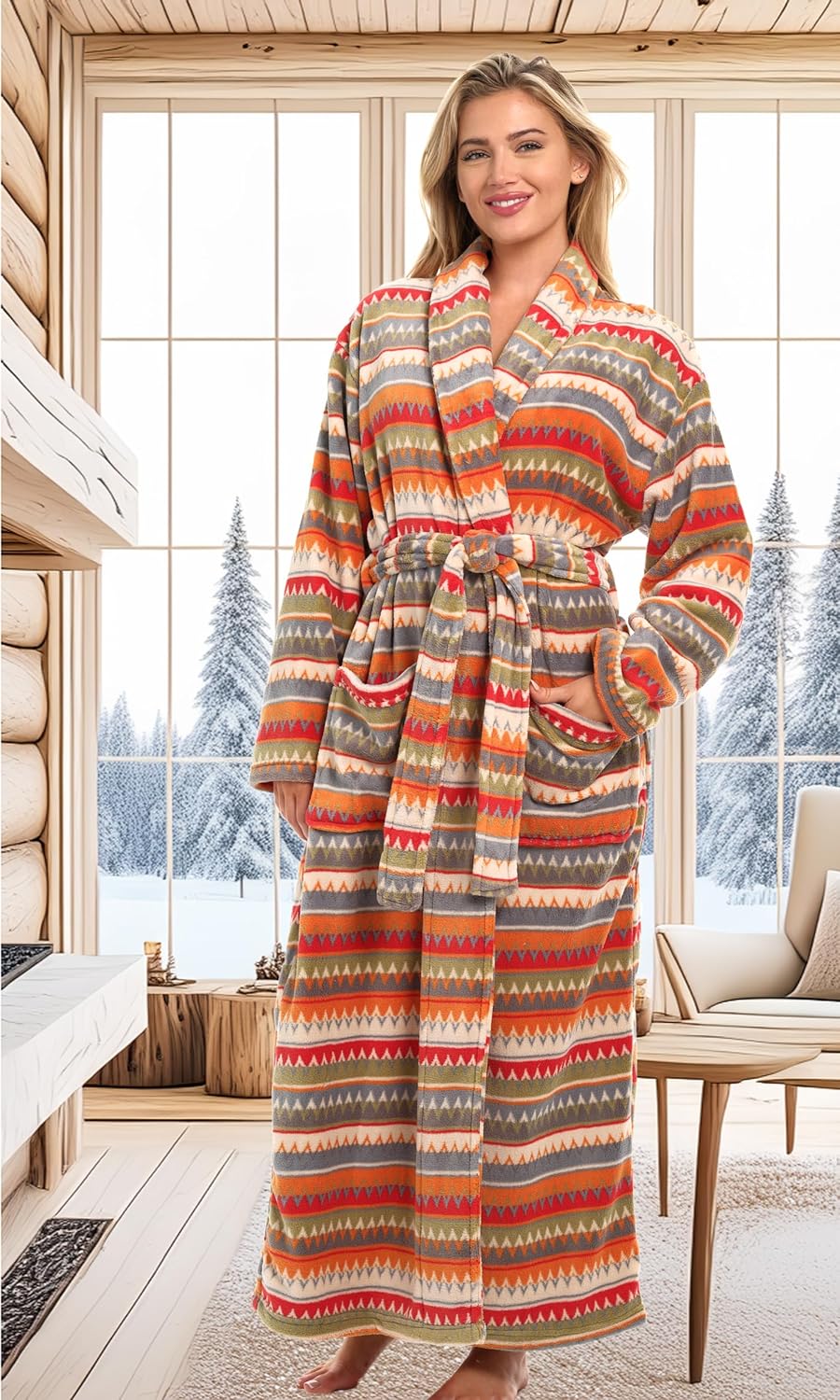 Alexander Del Rossa Plush Robe for Women, Long Fleece Winter Bath Robe, Plus Size