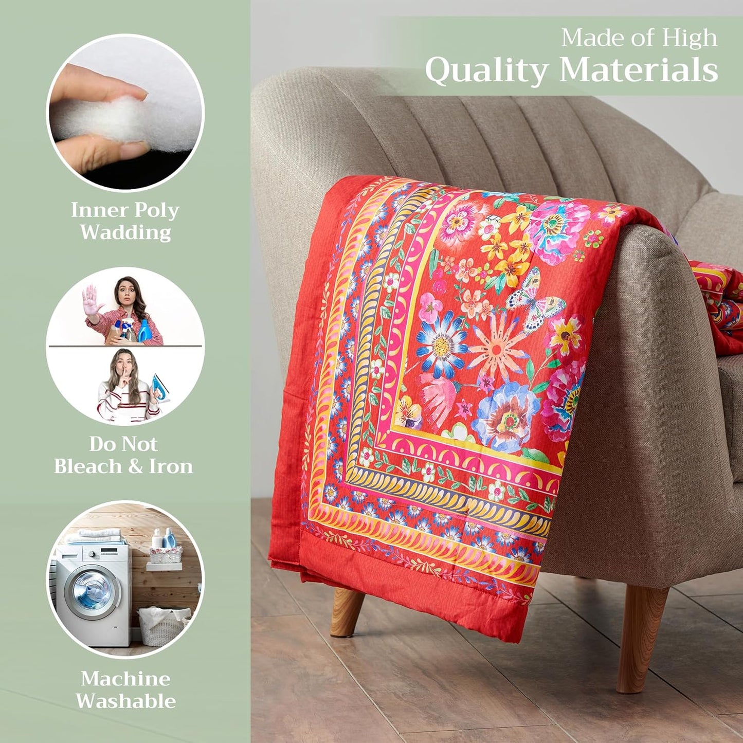 Maison d' Hermine Throw Blanket for Couch Lightweight Soft Warm Breathable Cotton Throw Blankets for Bed Girls Boys Women Men Gifts Sofa Travel Living Room Chair Bedding (60"x80", Happy Florals)