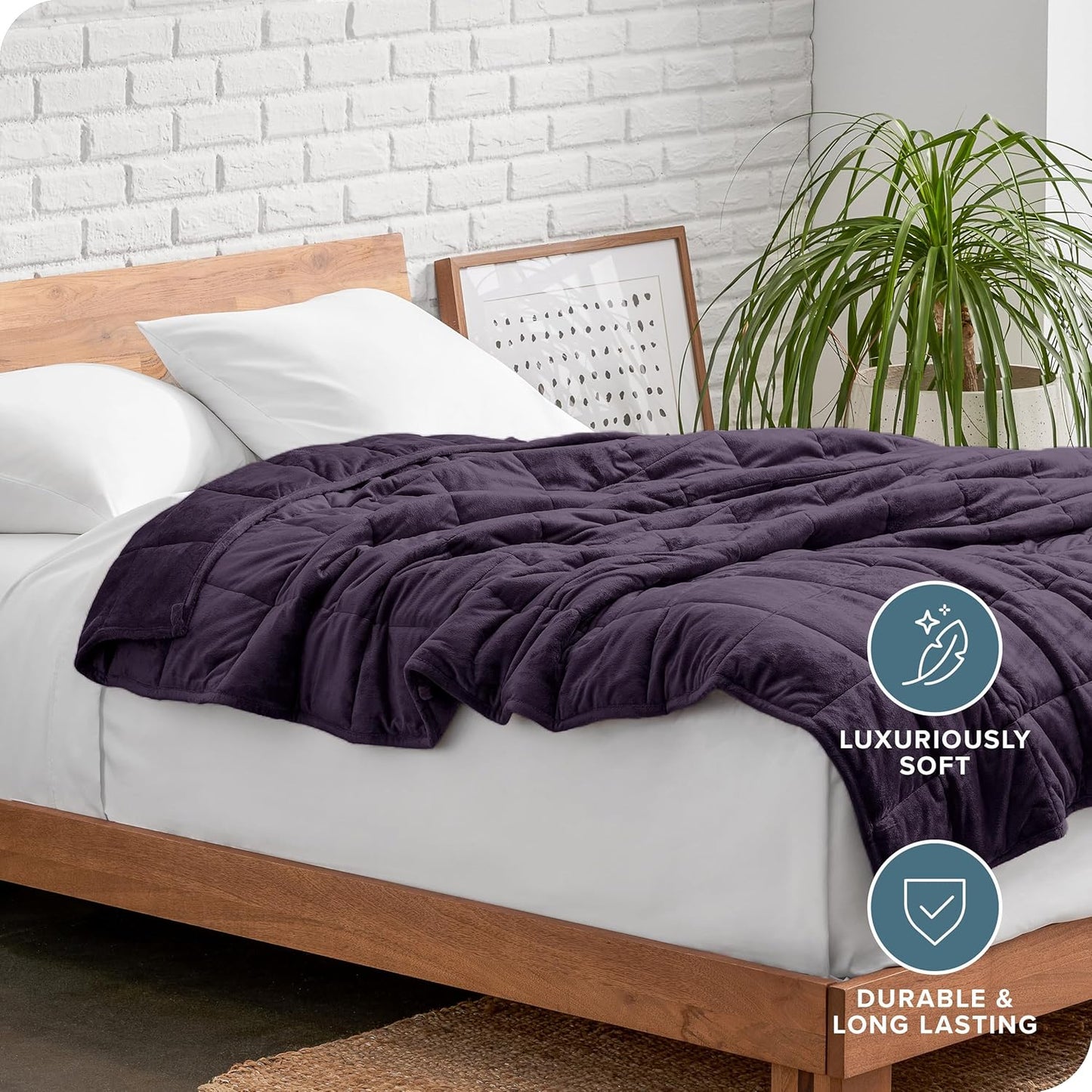 Bare Home Weighted Blanket Queen Size 17lb (60" x 80") for Adults - Minky Fleece - Premium Heavy Blanket Nontoxic Glass Beads (Eggplant, 60"x80")