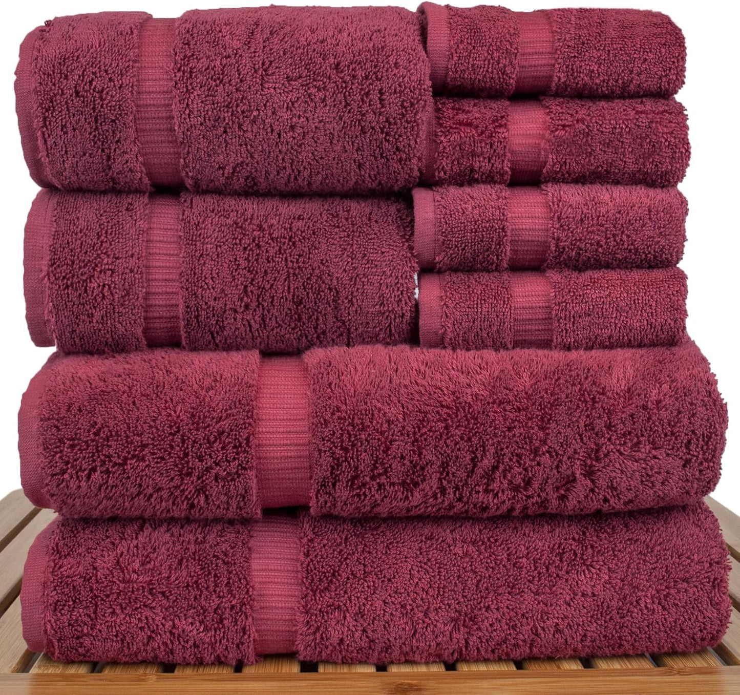 BC BARE COTTON Luxury Hotel & Spa Quality, Highly Absorbent 100% Turkish Cotton, 750+ GSM, Eco Friendly Towel, Bathroom and Kitchen Dobby Border Towels(8 Piece, Cranberry)