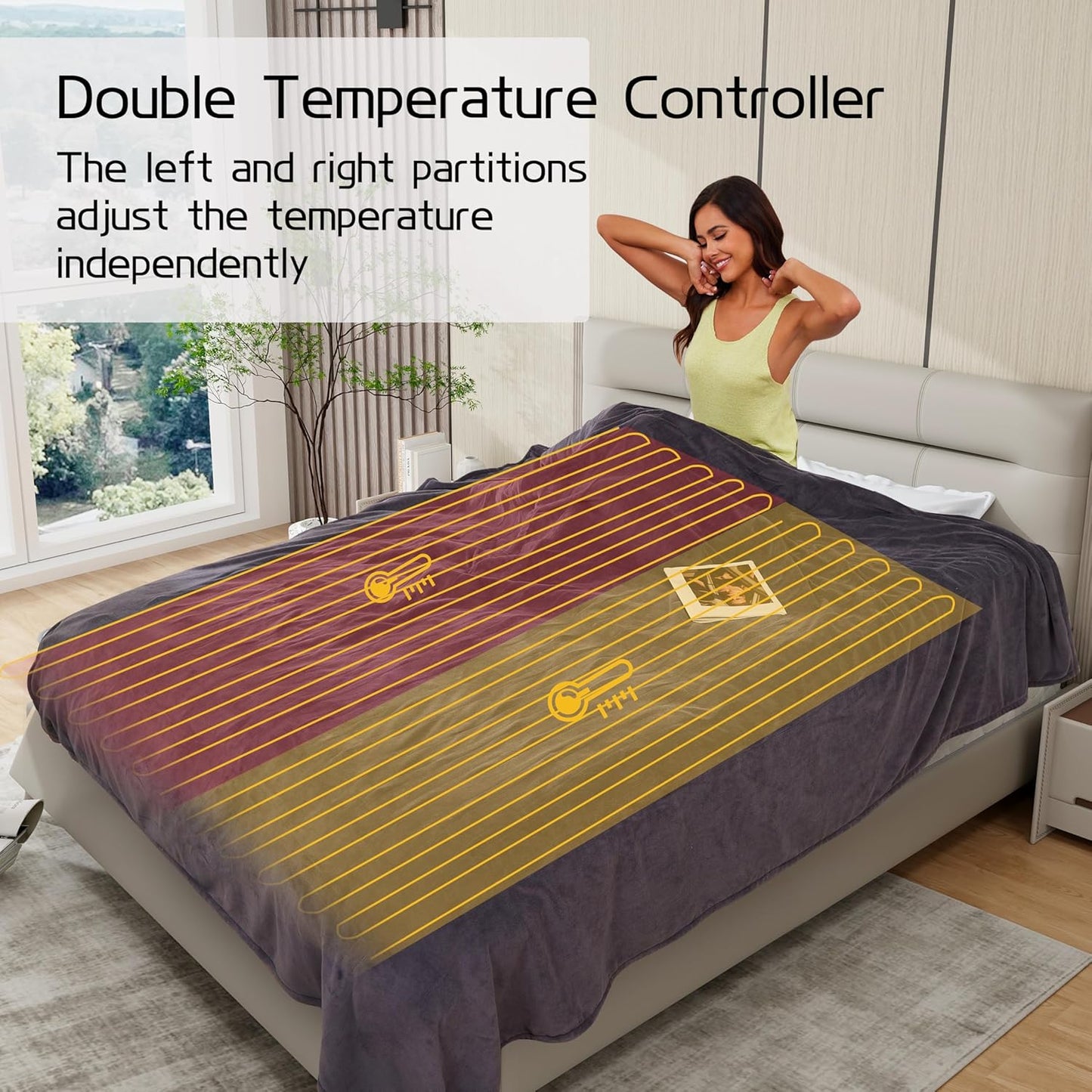 Electric Heated Blanket 84"x90" Queen Size, Soft Coral Fleece, Dual Controllers with 4 Heating Levels and 10 Hours Auto-Off, Machine Washable, Cozy Plush Fabric for Home, Dark Grey
