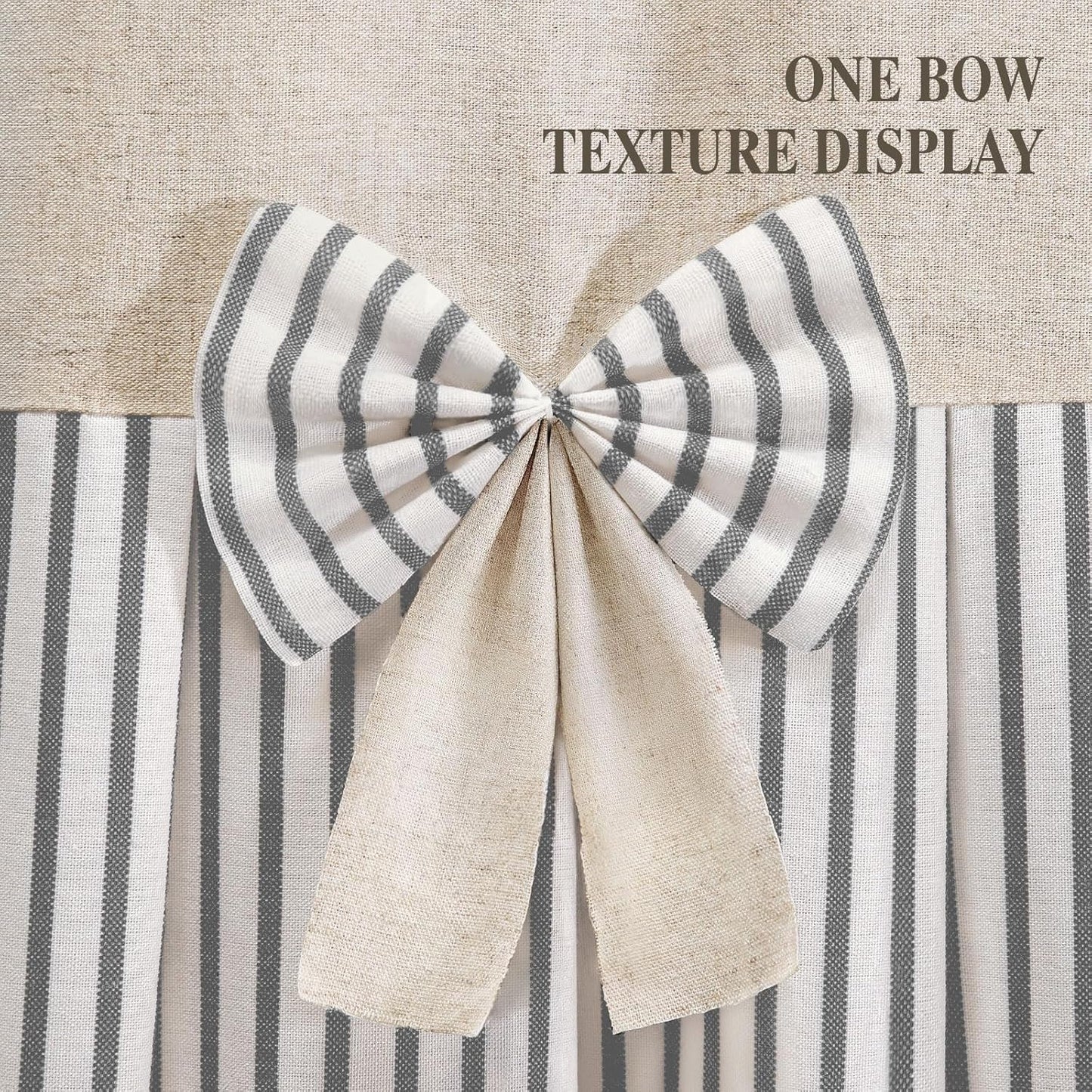 Farmhouse Shower Curtain Linen Bow Woven Fabric Country Rustic Western, Pleated Grey Stripe 72" W x 72" L