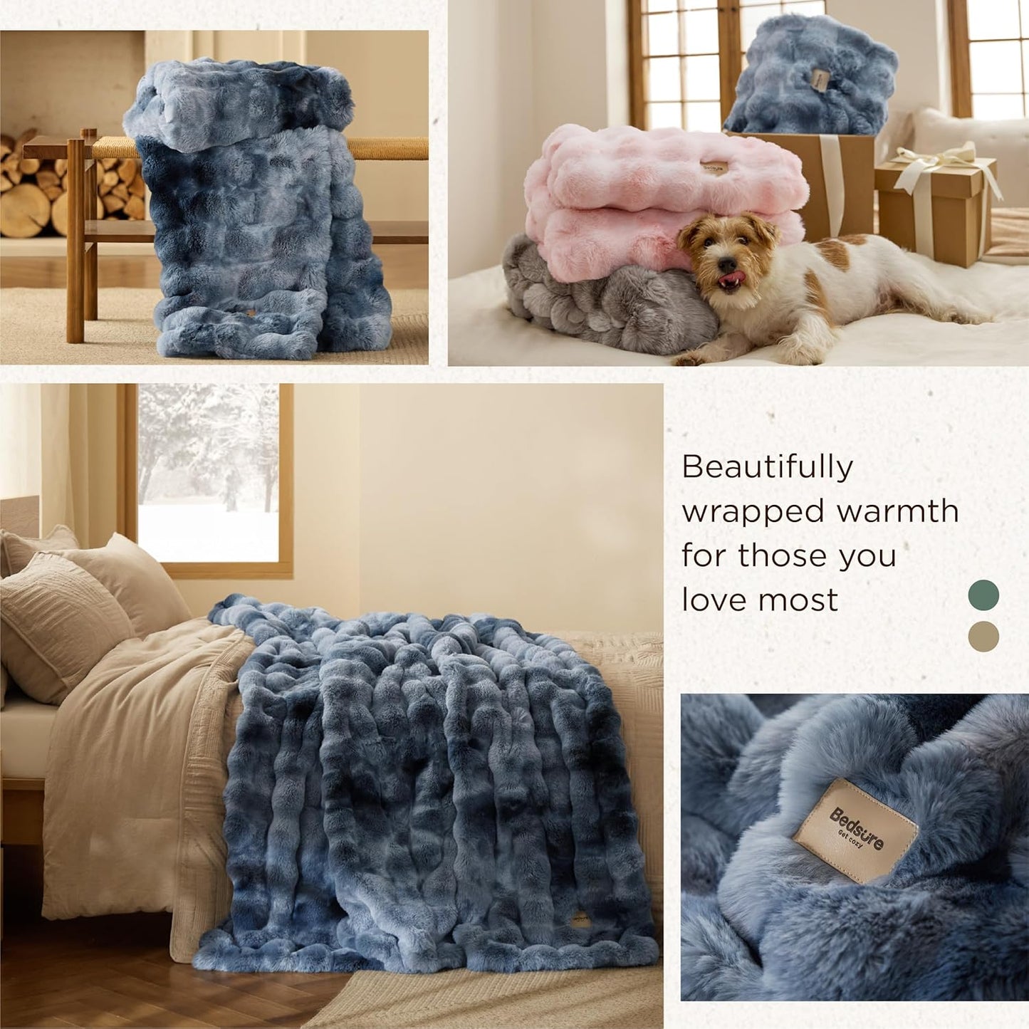 Bedsure GentleSoft Fluffy Faux Fur Blanket Twin Size, Fuzzy Soft Bubble Blanket for Couch, Faux Fur Decor for Home Bedroom Living Room, Thick Furry Cozy Gifts for Women, Tie-dye Blue, 60x80 Inch