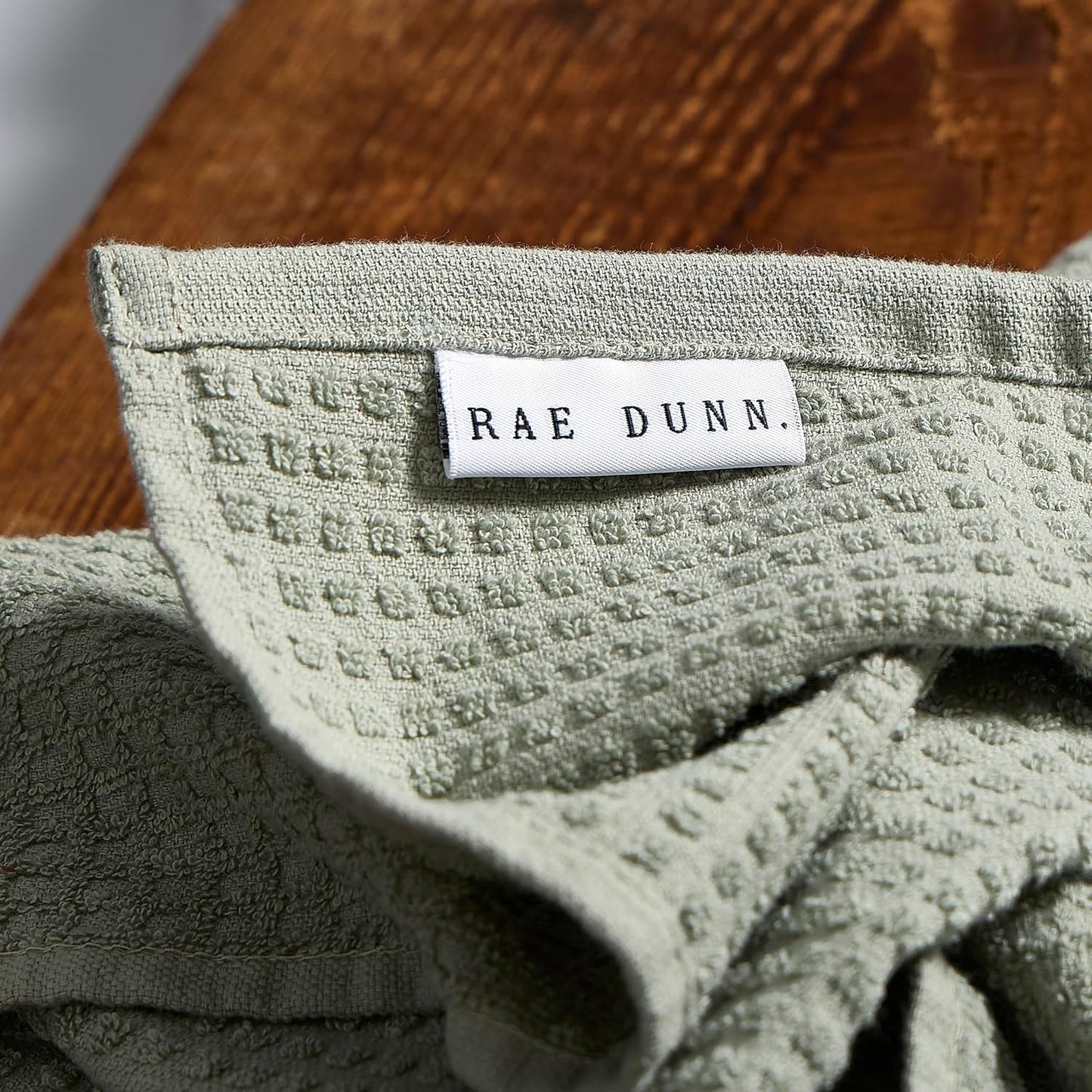 Rae Dunn Hand Towels, Embroidered Decorative Hand Towel for Kitchen and Bathroom, 100% Cotton, Sage- Fresh/Clean, 16"x 26"
