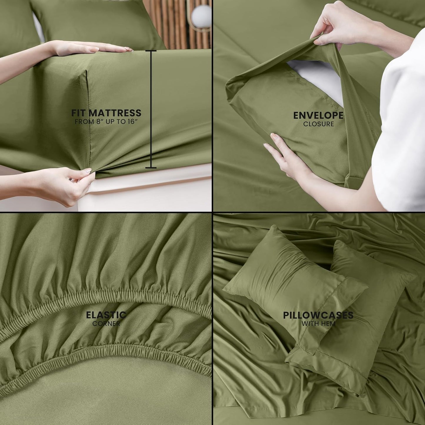 Utopia Bedding Full Sheet Set – 4 Piece Bed Sheets for Full Size Bed, Soft and Breathable Microfiber, Includes 1 Fitted Sheet, 1 Flat Sheet and 2 Pillowcases (Olive)