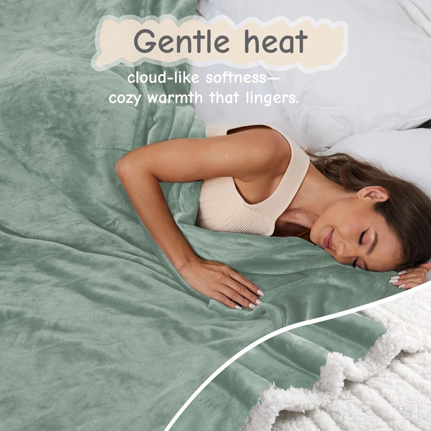 Electric Heated Blanket Twin Size 62"x84", Soft Flannel with Overheat Protection, 6 Adjustable Heat Settings & 10-Hour Auto-Off Timer, Fast Heating for Winter Comfort, Light Green