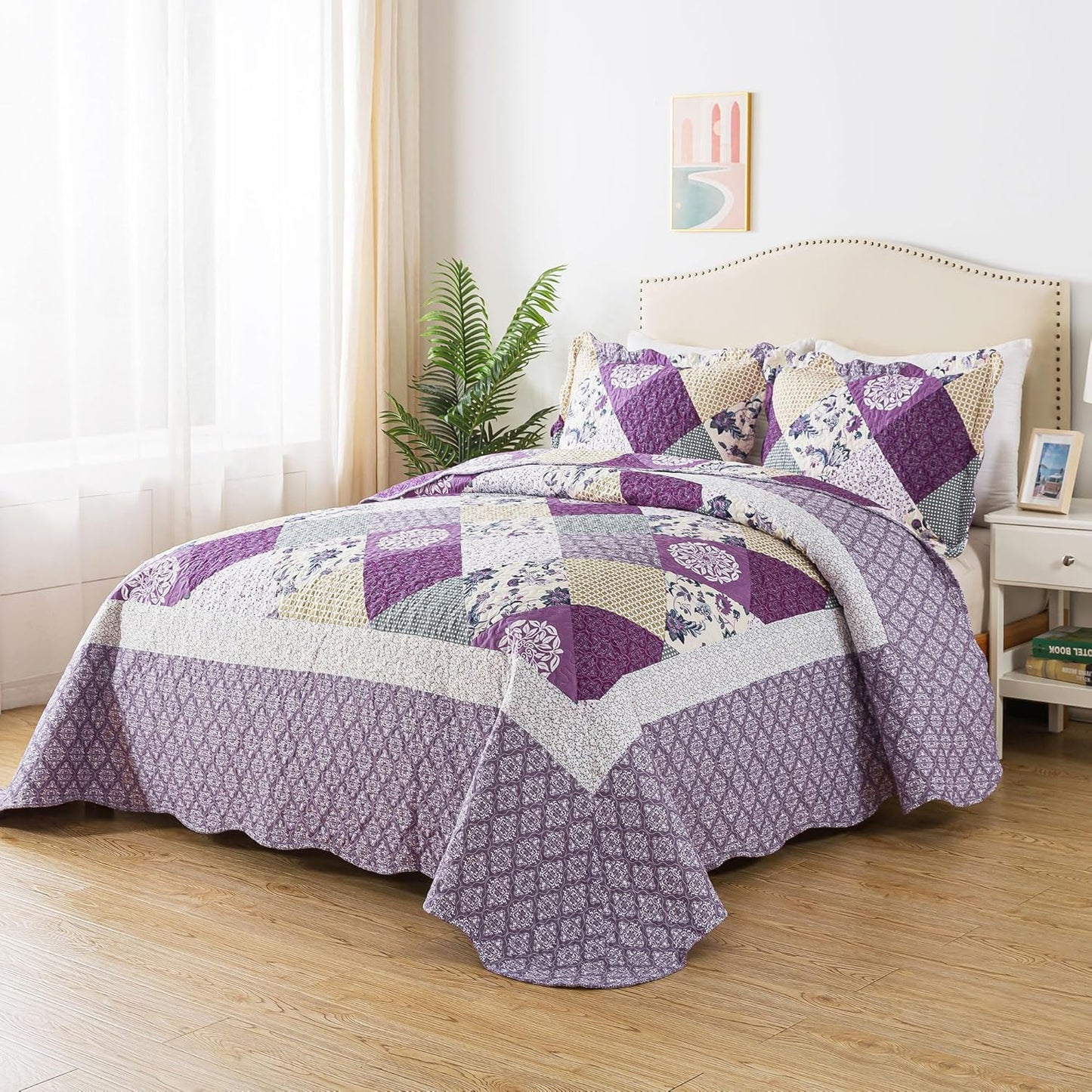 HoneiLife Oversized King Bedspreads 120x120-3 Pcs California King Quilt, Extra Large Quilt Sets Oversized King Quilts,Rustic Bedding Sets King Size,Lightweight Coverlet Microfiber Bed Quilts
