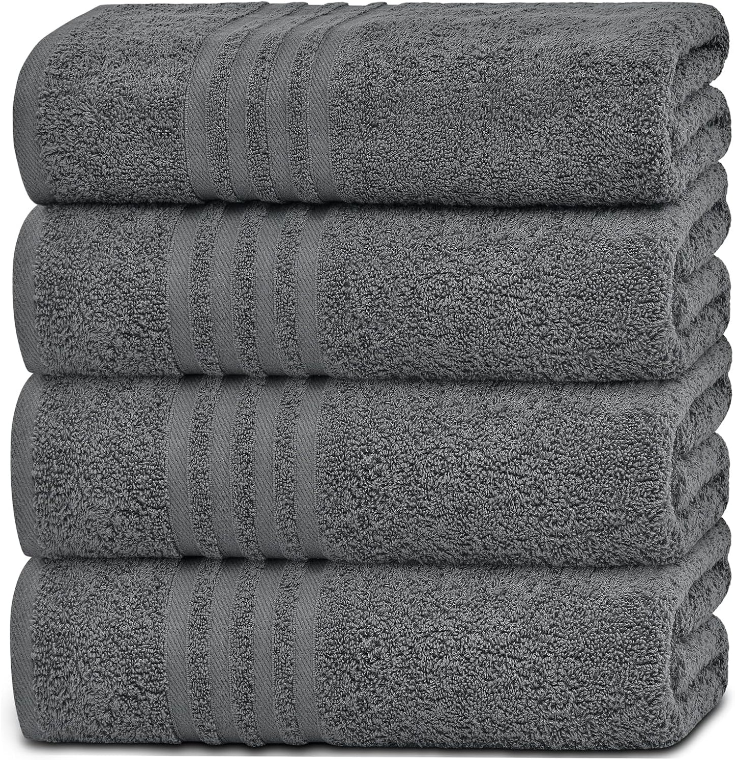 White Classic Wealuxe Grey Bath Towels Set of 4, Cotton Body Towel for Hotel, Gym, Spa, Soft Extra Absorbent Quick Dry Towels for Bathroom 27x54 Inch