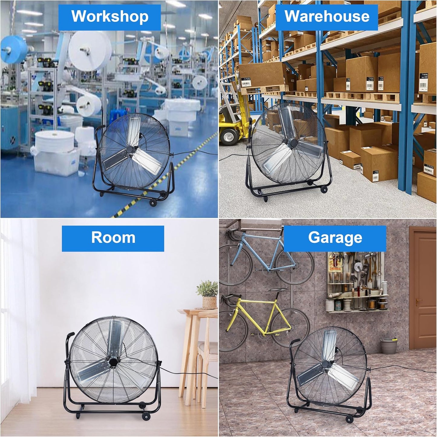 Simple Deluxe Dynamic 30-Inch Floor Fan with Roll Booster - Industrial-Grade Airflow, 360 Degree Adjustable Tilt, and Portable Design for Rapid Cooling and Flexible Air Circulation