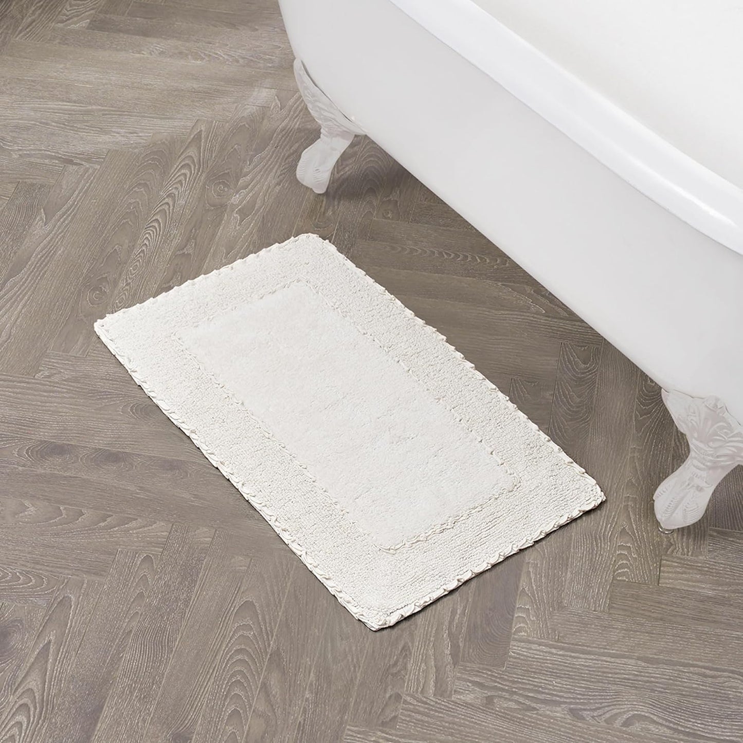 Laura Ashley Ruffle Border 100% Cotton Bath Rug, Ivory, 20"x 34"