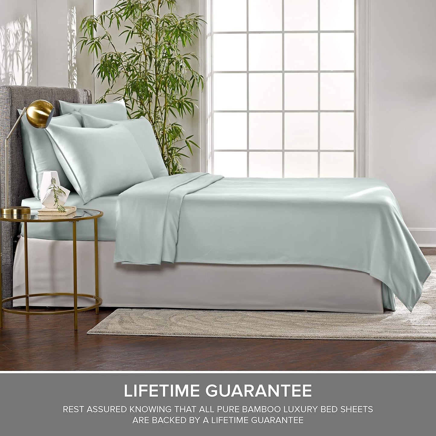 Split King Sheets by Pure Bamboo, Genuine 100% Organic Viscose Derived from Bamboo Bed Sheet Set, Soft & Cooling, Double Stitching *Not for Split Top (Split King, Sea Glass)